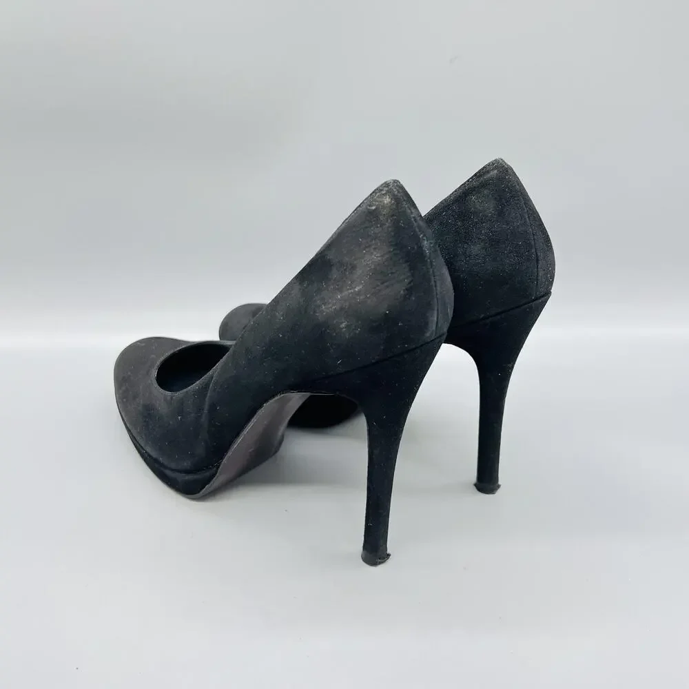 Stuart Weitzman Shoes Womens 8.5 Black Suede Platform Round Toe Stiletto Pumps